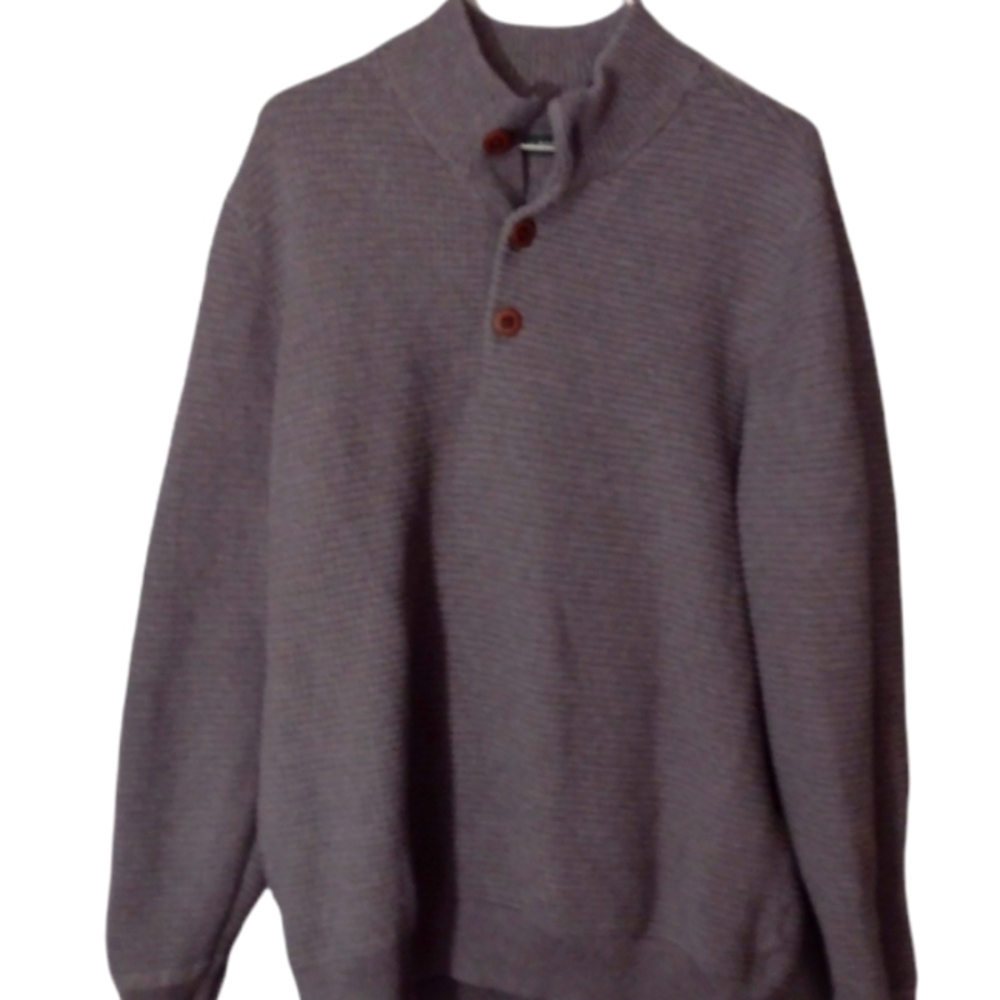 G.H. Bass & Co. Men's Gray Sweater-   XL Pullover- Polo Mock Neck -Button Detail